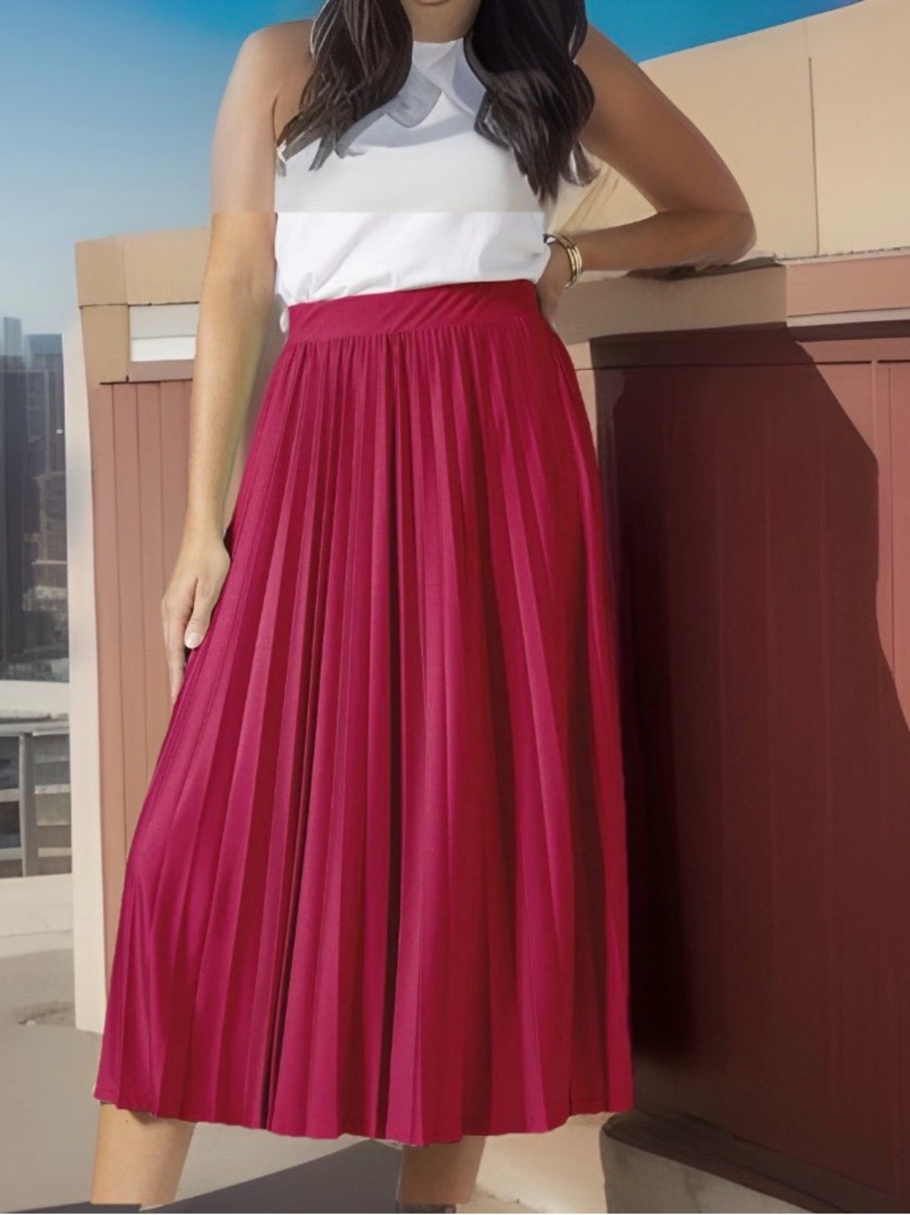 Adrienne Landau Onyx Pleated A Line Skirt XL Maroon Red 16